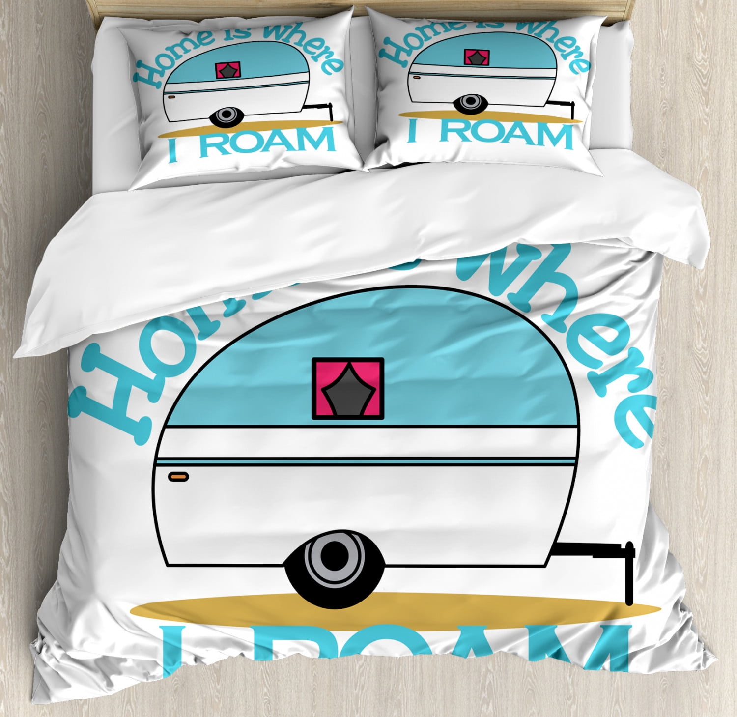 Bunnies Buses and Cars Print Boy's/Girl's Duvet Covers Set Blue King Queen Twin 