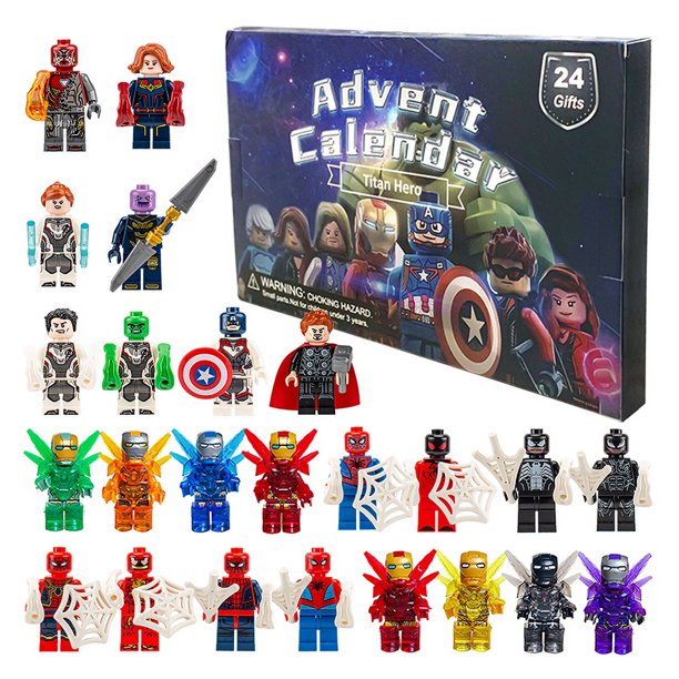 Figuras de Marvel para niños, 24 piezas, Calendario de Adviento, Spiderman, Iron Man, Hulk, Capitán América, PVC, bloques de construcción, minifiguras, modelos, regalo