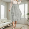 thumbnail image 2 of JIANJIA Skirts for Women Summer Solid Color Irregular Mesh High Waist Slim Medium Length Daily-Wear,White,S, 2 of 5