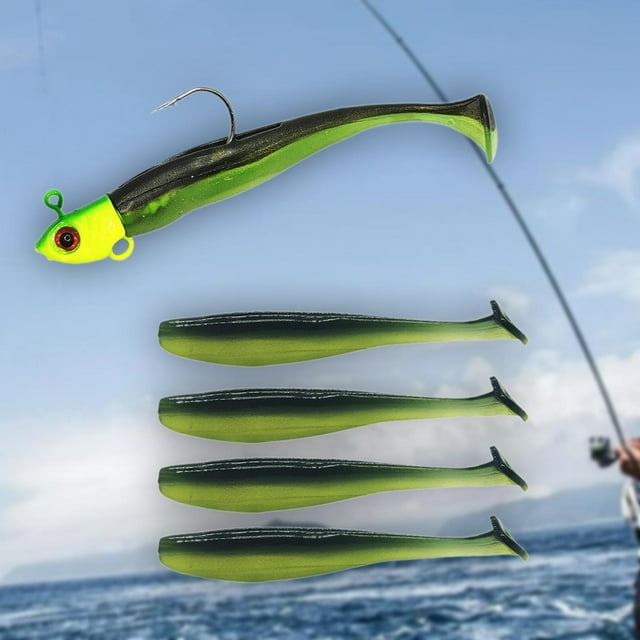 Cebos de pesca DYNWAVEMX con anzuelo señuelos duros silicona tipo Verde negro