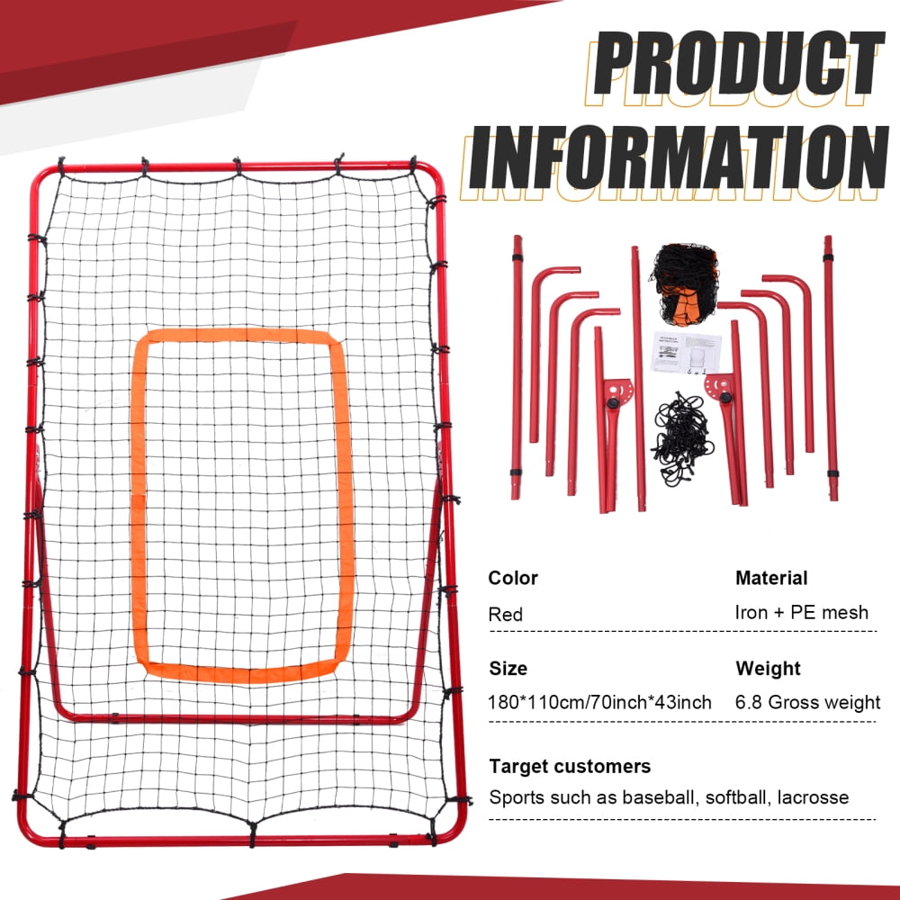 PWTOOL Portable Rebound Net for Baseball & Volleyball, Foldable 6x3.6 Ft/180x110cm Rebound Trainer with Angle Adjustment
