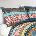 thumbnail image 3 of Chezmoi Collection Amara 3-Piece Boho Stripe Full Comforter Set, Floral Colorful Bohemian Printed Microfiber Lightweight Bedding Set, 3 of 10