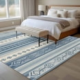 thumbnail image 5 of Area Rug 60×96in, Boho Pattern on Retro Stripe Floor Carpet Living Room Rug, Geometric Line on Blue Beige Non-Slip Welcome Mat Indoor Rugs for Bedroom Dining Room, 5 of 9