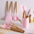 thumbnail image 4 of Niuoppy 12pcs Silicone Kitchen Utensil Set with Wooden Handles - BPA-Free, Nonstick Safe Cooking Tools Including Spatulas, Whisks, Tongs, Stirring Tools - Food Contact Safe, No Electricity Needed, 4 of 9