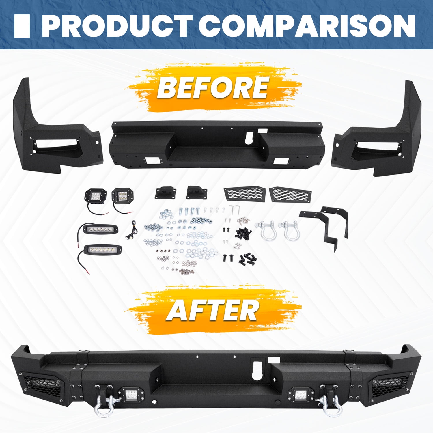 KOJEM Front Bumper Assembly, Fit for 2019-2021 Dodge Ram 1500, with LED Lights Steel Black 2 Packages！！！