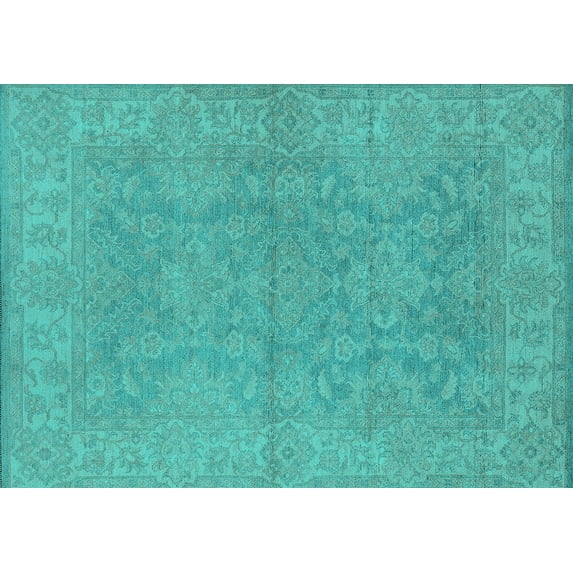 Ahgly Company Machine Washable Indoor Rectangle Oriental Turquoise Blue Industrial Area Rugs, 2' x 5'