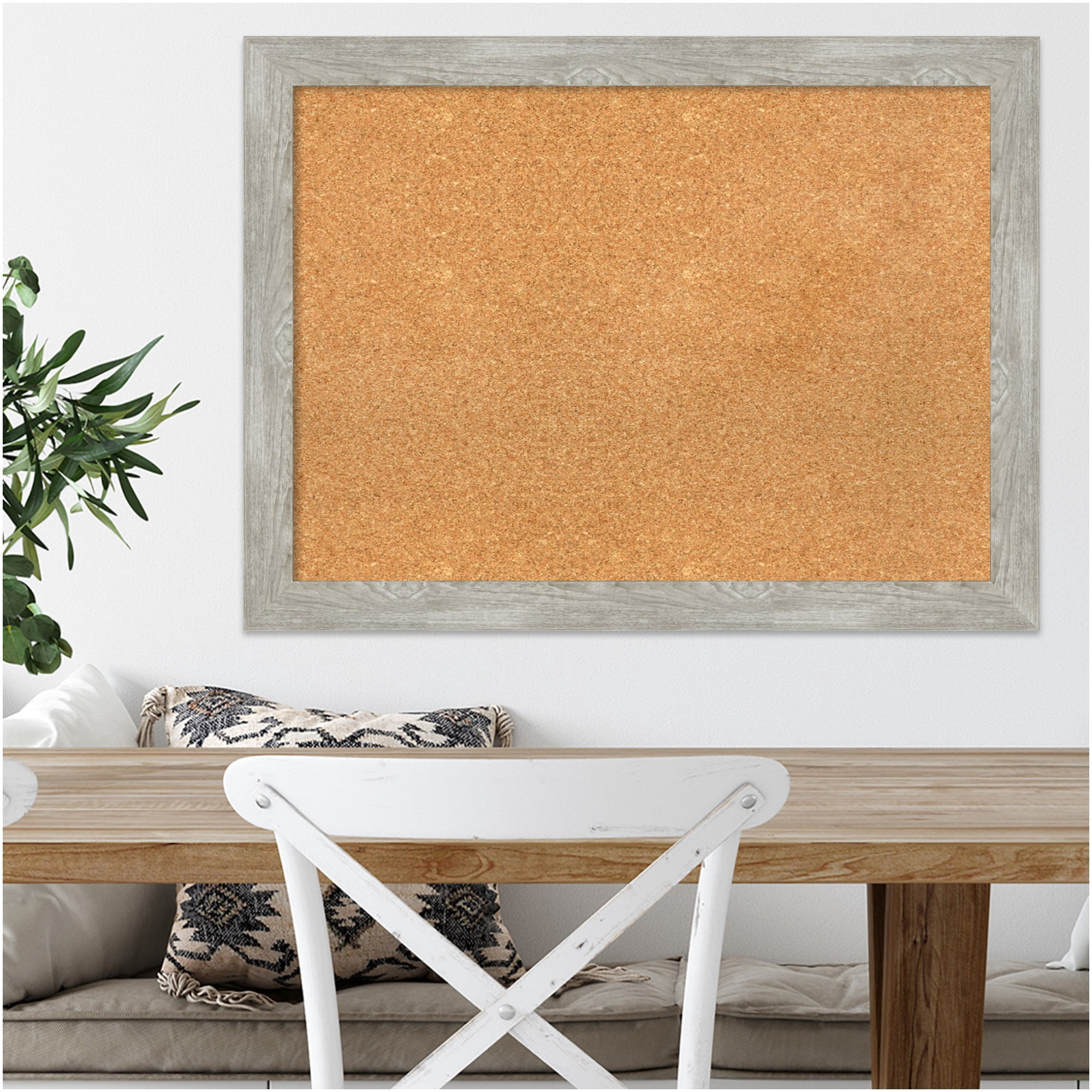 Amanti Art Natural Cork Board Framed Dove Greywash Narrow Bulletin Board 32 in. x 24 in.
