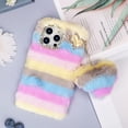 thumbnail image 6 of Compatible with iPhone 14 Pro Max Furry Case with Cute Love Heart Fuzzy Colorful Ball Pendant for Women Girls Cute Plush Case Luxury Bling Diamond Rhinestones Shockproof Protective Cover, 6 of 7