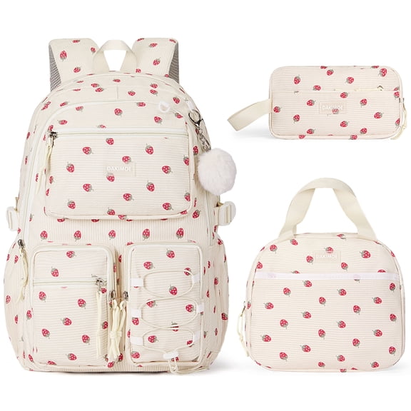 DAKIMOE School Backpack 3 Sets Corduroy Backpack for Teen Laptop Backpack for Women Middle High School Bookbag Travel Daypack