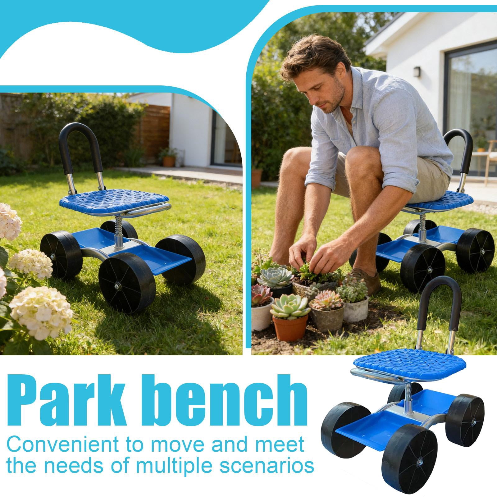Garden Kneeler and Seat, Garden Seat with Wheels, 6X18 in Plastic Tray, Gardening Seat Outdoor Garden, Lawn Planting, Solid Black, 1 Pc