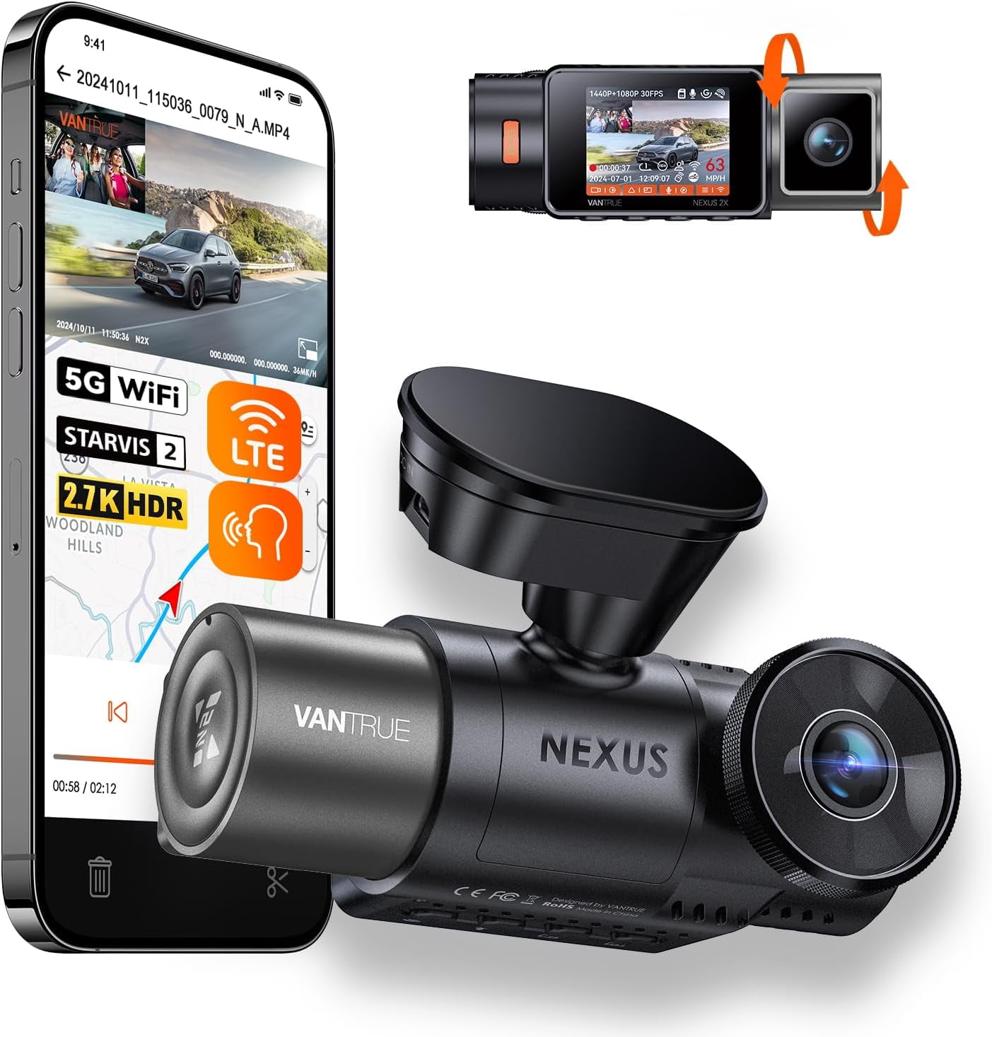 Vantrue N2 Pro Dual 1080P Dash Cam with Night Vision, G-Sensor