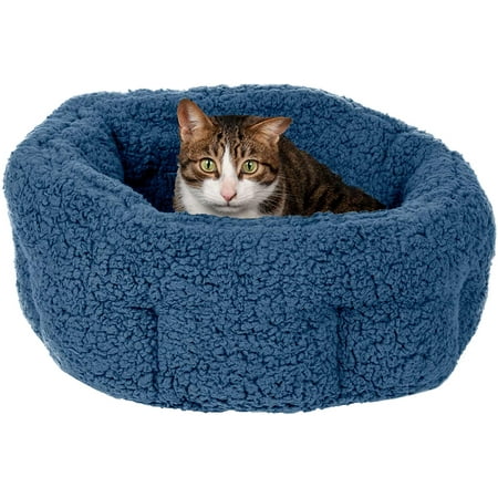 UPC: 0842229122428 | FurHaven Pet Products Warming Hi-Lo Cuddler Snuggle Terry Pet Bed – Lake Blue Small – 20