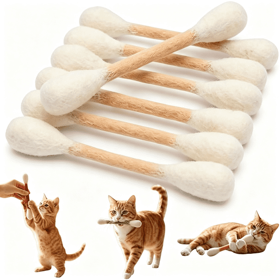 BESTSKY Cotton Swabs Cat Toys with Catnip,6 Pcs Giant Felt Kitten Chew Sticks for Indoor Cats,Durable Cat Teething Rope,Interactive Kitty Kicker Toy,Soft Plush Chew Sticks for Aggressive Chews