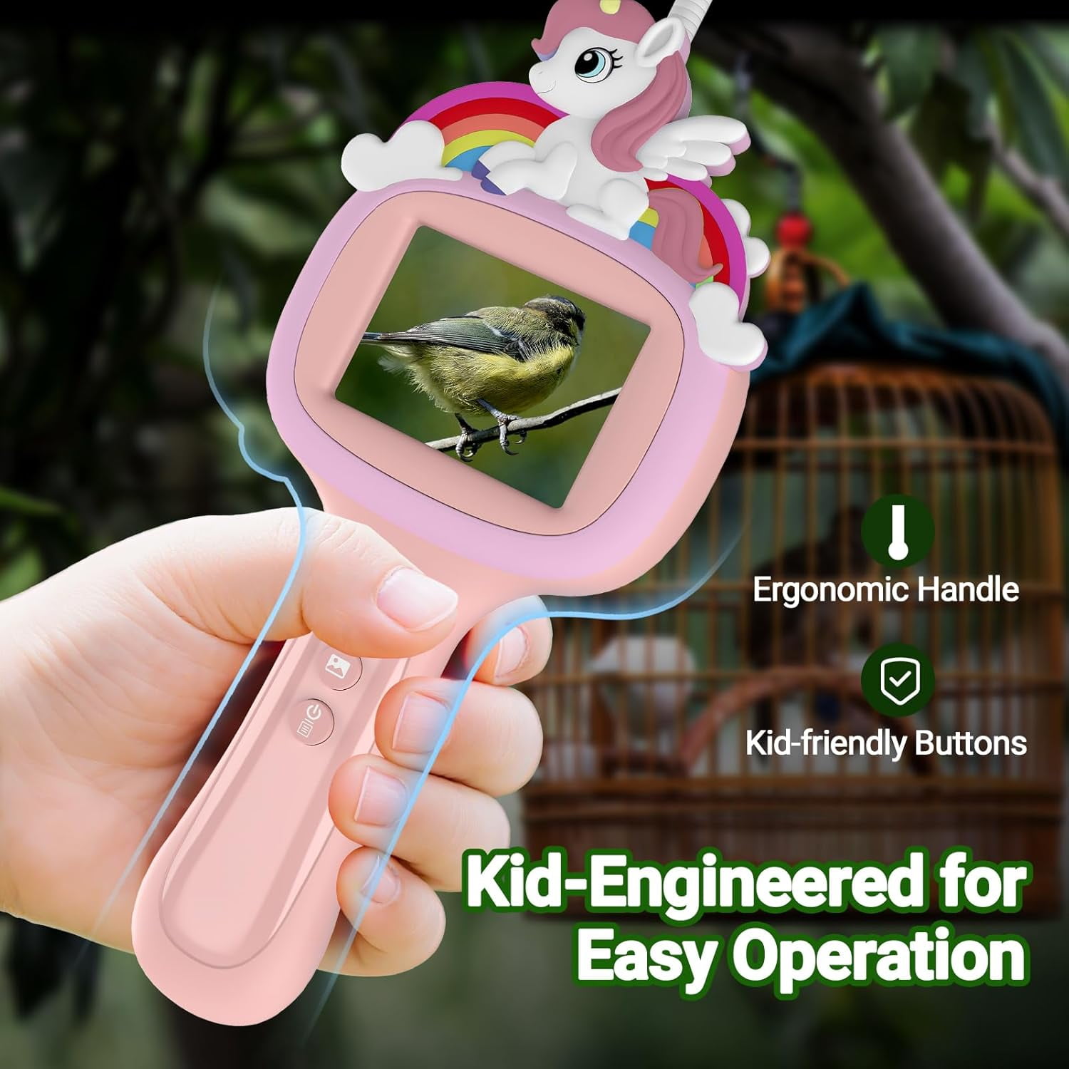 Kids Endoscope Camera with Light - Unicorn Design STEM Educational Science Toy, Ideal for Outdoor Adventures & Nature Activities, Birthday Gift for Girls Aged 4-10 (Pink)