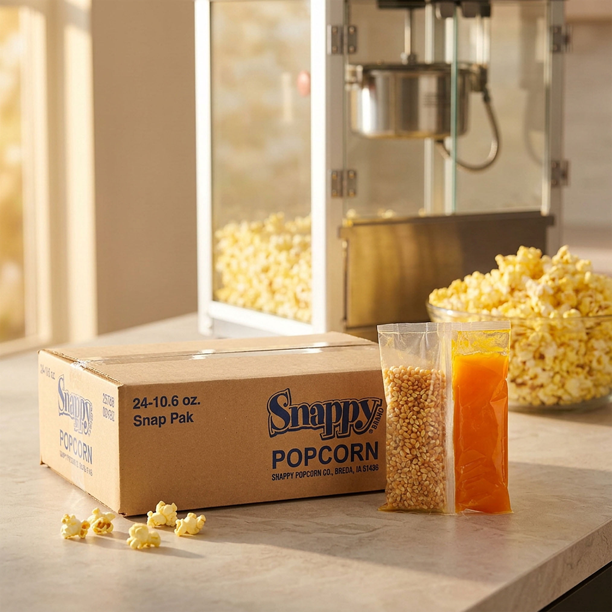 Snappy Snap-Paks All in One Popcorn Portion Packets for 8 oz Popping Machine, Kernels, Oil, and Salt, 24 Count