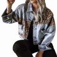 thumbnail image 1 of Womens Button Down Distressed Leopard Denim Jean Jacket Washed Long Sleeve Ripped Cheetah Jean Coat Light Blue XL, 1 of 7