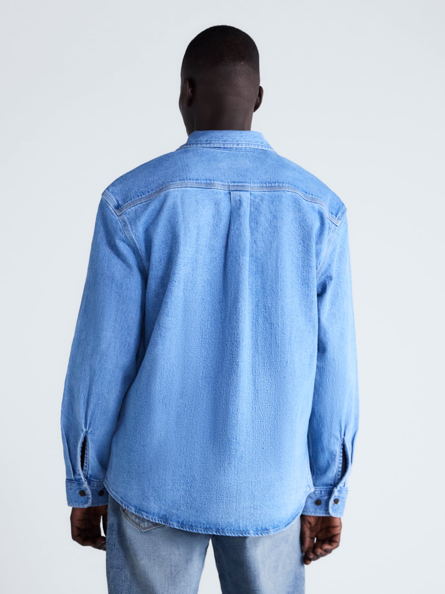 Free Assembly Men's Heavyweight Denim Shirt with Long Sleeves, Sizes S-2XL