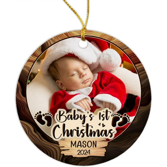 Baby's 1st Christmas Ornament, New Baby Ornament Christmas 2025 with Name & Year, Personalized Photo Babies Ornament for Baby Boy Baby Girl, Gifts for Newborn, 1st Christmas Baby Ornament Khfjbd