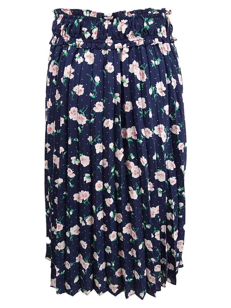 MAISON JULES Womens Navy Floral Midi Pleated Skirt Size: L