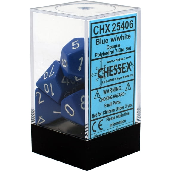 Chessex Opaque Blue w/ White Polyhedral 7 Dice Set CHX25406