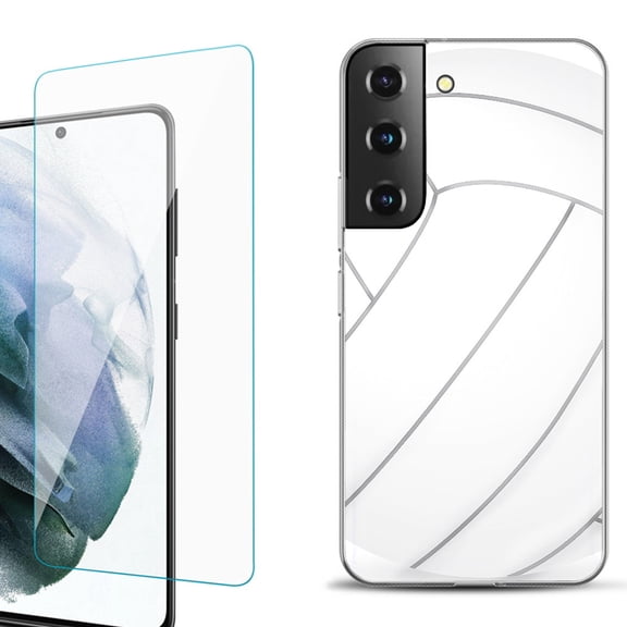 Slim-Fit Fashion Gel Phone Case for Samsung Galaxy S22  5G / S22 Plus 5G, with Tempered Glass Screen Protector, by OneToughShield ® - Volleyball