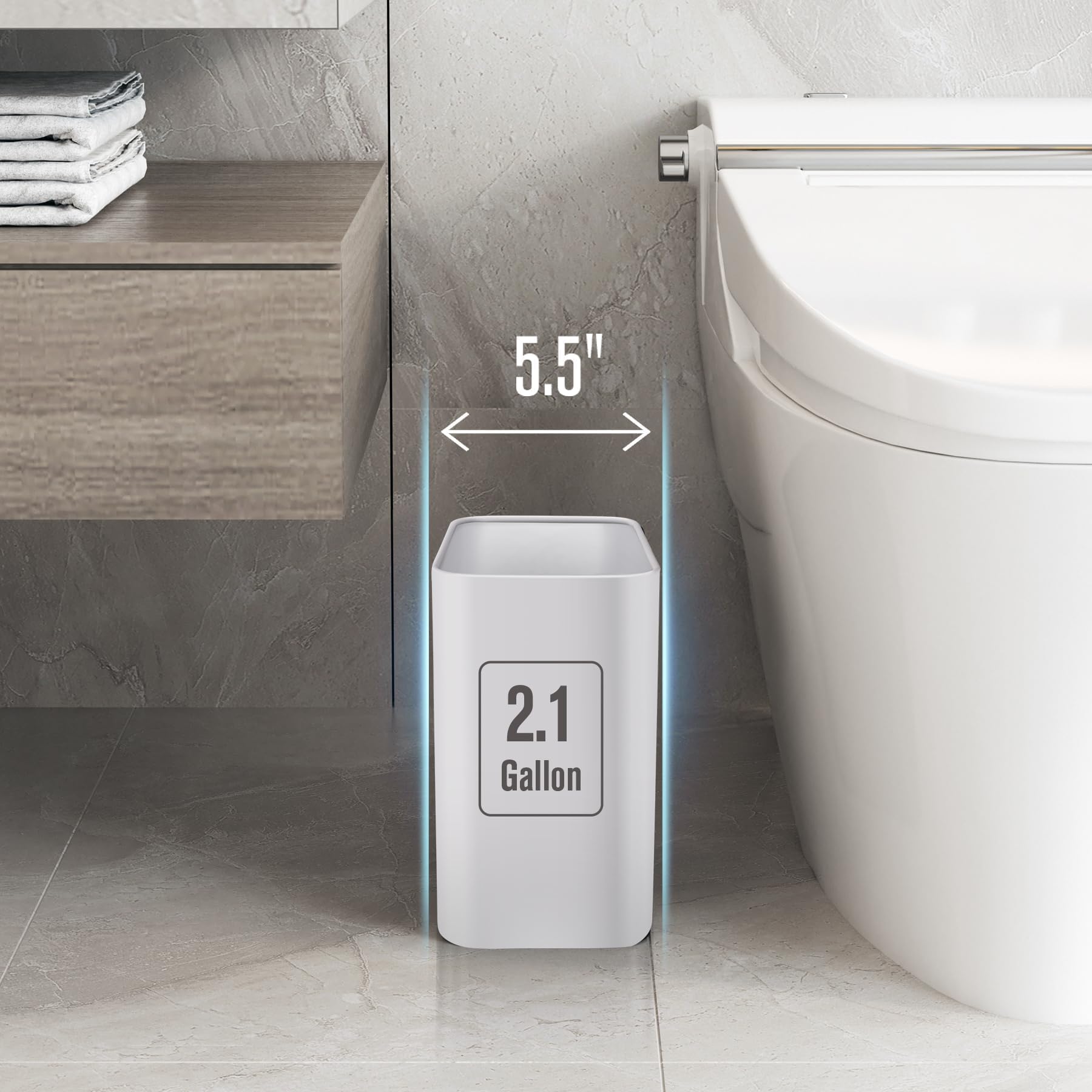 Cesun Small Bathroom Trash Can 2.1 Gallon Wastebasket, Modern Metal Garbage Can Office Waste Basket, White Stainless Steel Trash Bin for Bedroom, Home Office, Toilet, rv, Near Desk, Under Sink.
