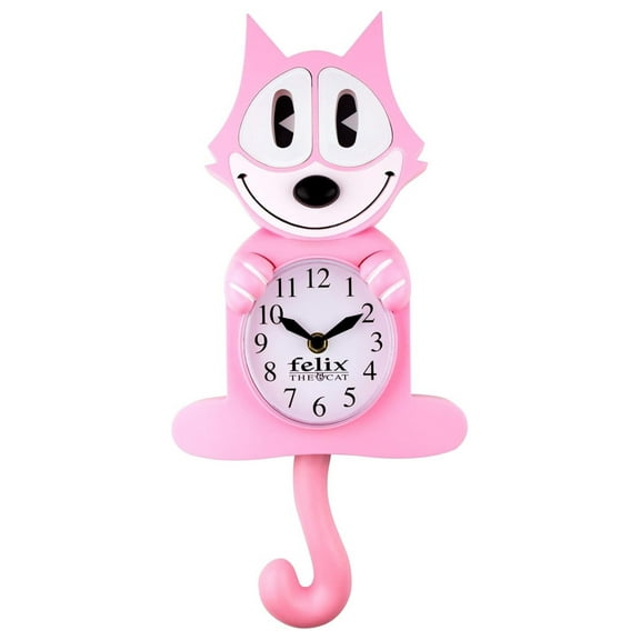 Felix The Cat Clock - Pink Limited Edition Animated Wall Clock - Breast Cancer Research Donation - Moving Eyes & Tail - Requires 2 AA Batteries