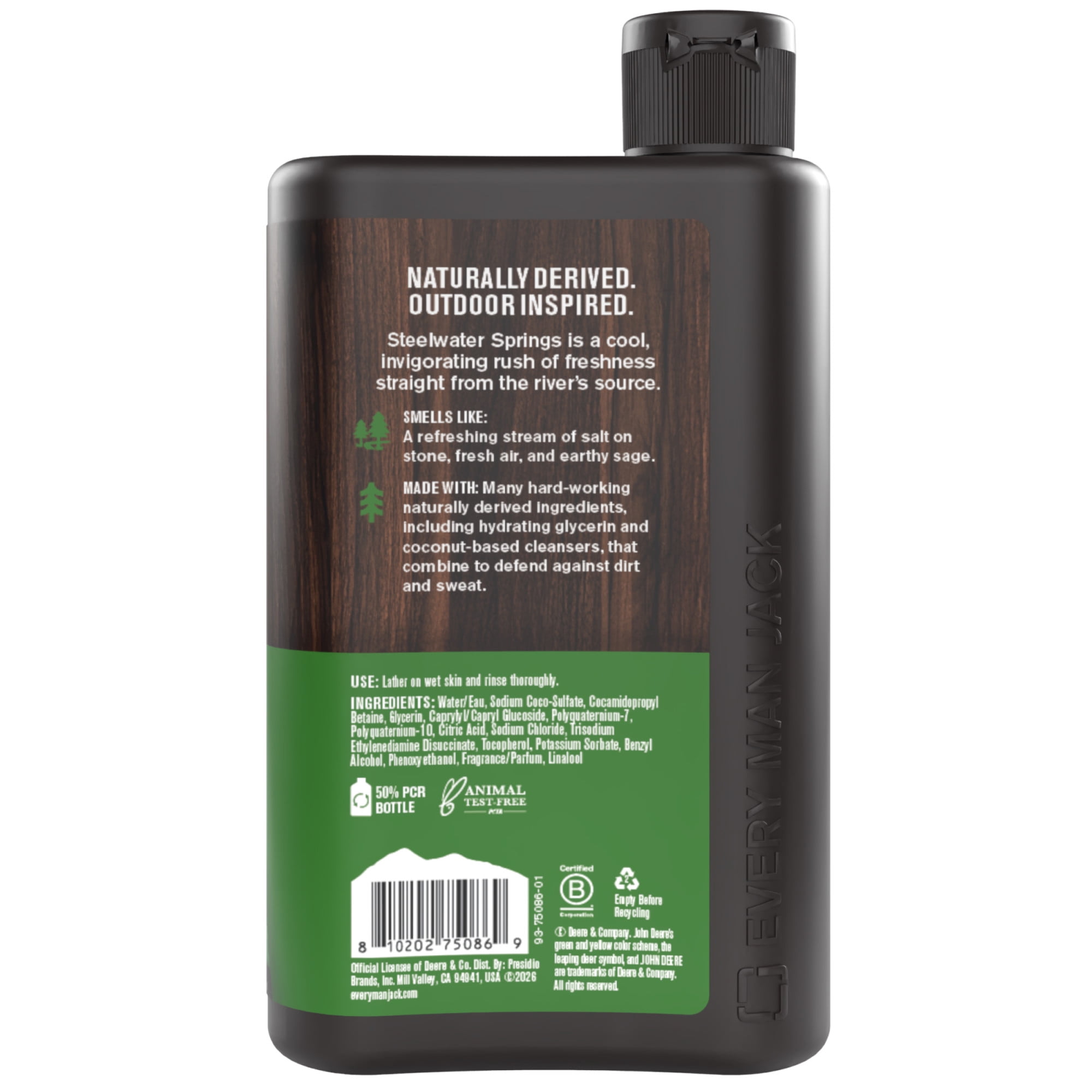 Every Man Jack Limited Edition John Deere Collection, Hydrating Men's Body Wash, Steelwater Springs scent, 13.5 oz
