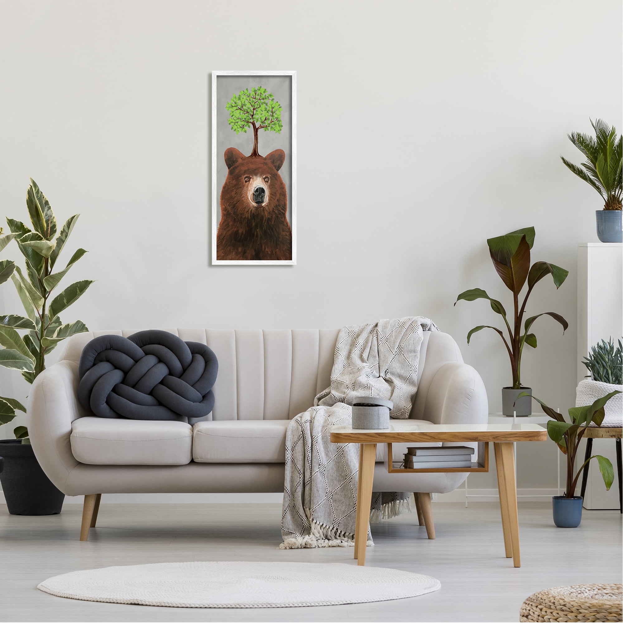 Stupell Industries Modern Bear Tree Growing Animals & Insects Painting White Framed Art Print Wall Art