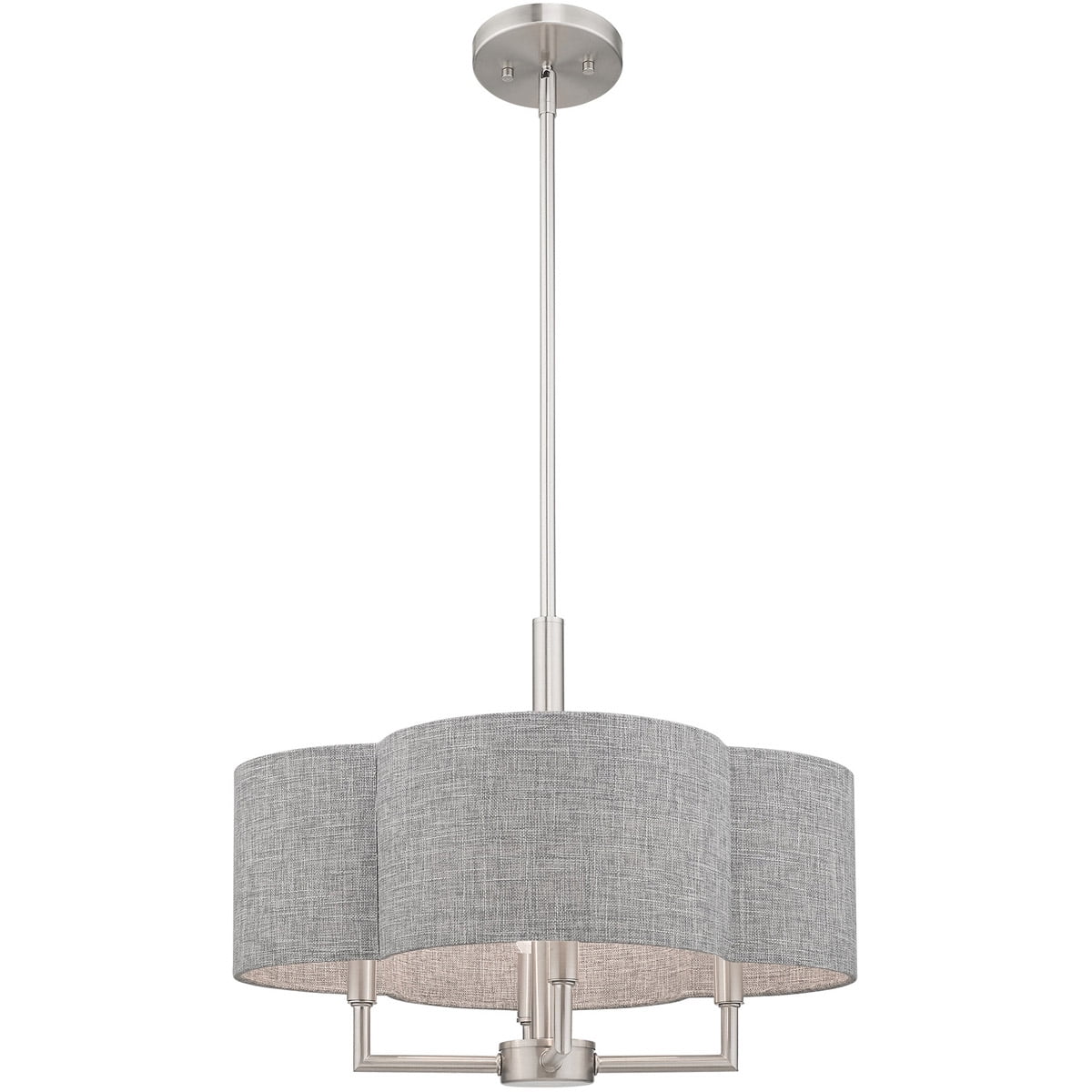 4 Light Brushed Nickel Pendant Chandelier with Hand Crafted Gray Fabric Hardback Shade