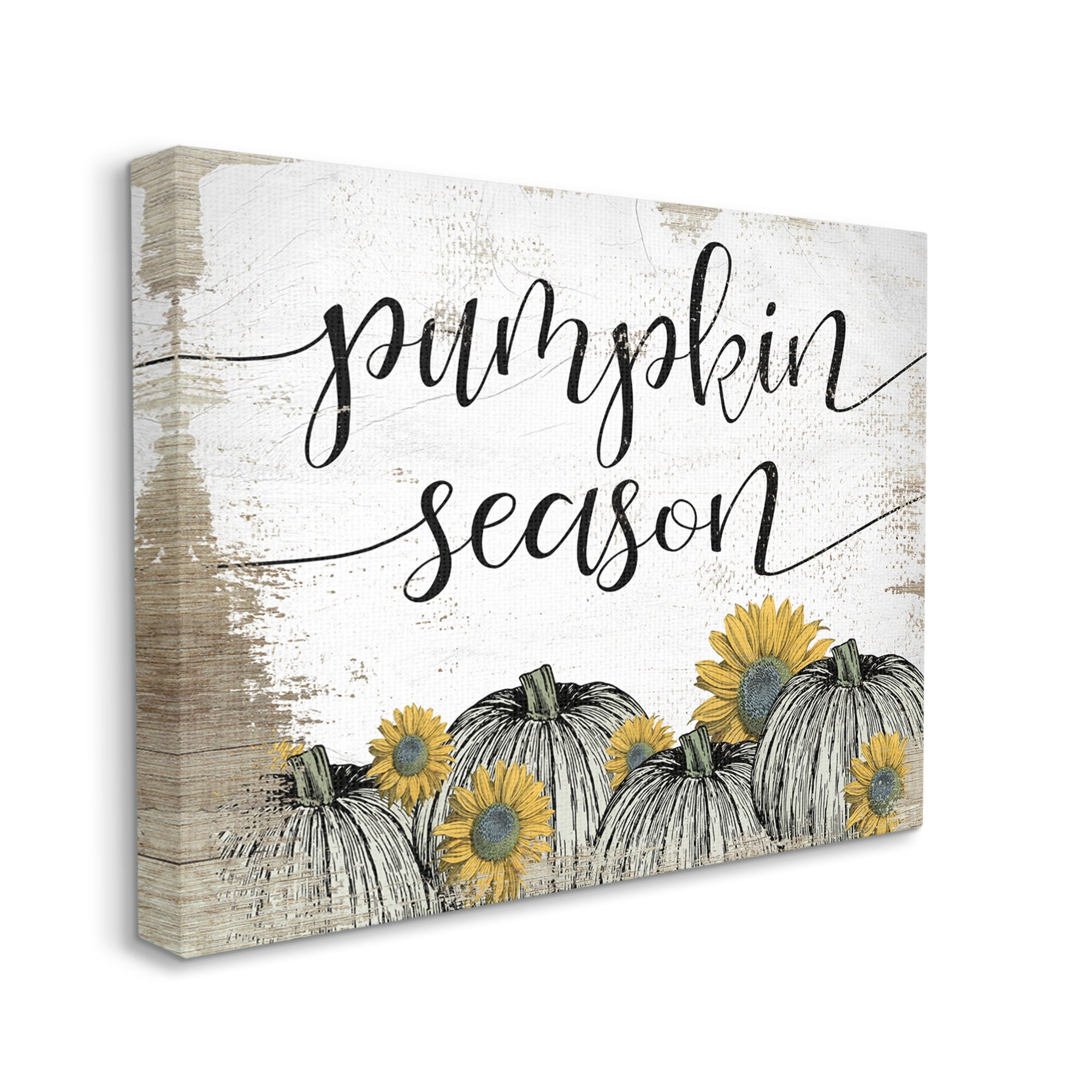Stupell Industries Pumpkin Season Phrase Vintage Pumpkin Illustration Yellow Sunflowers, 30 x 24,Design by Daphne Polselli