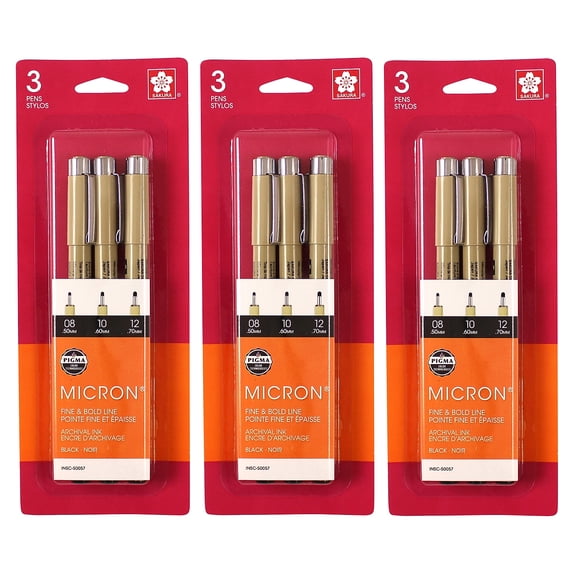 Sakura Pigma Micron Pen Fineliner Black Ink 3/Bundle (SAK50057-3)