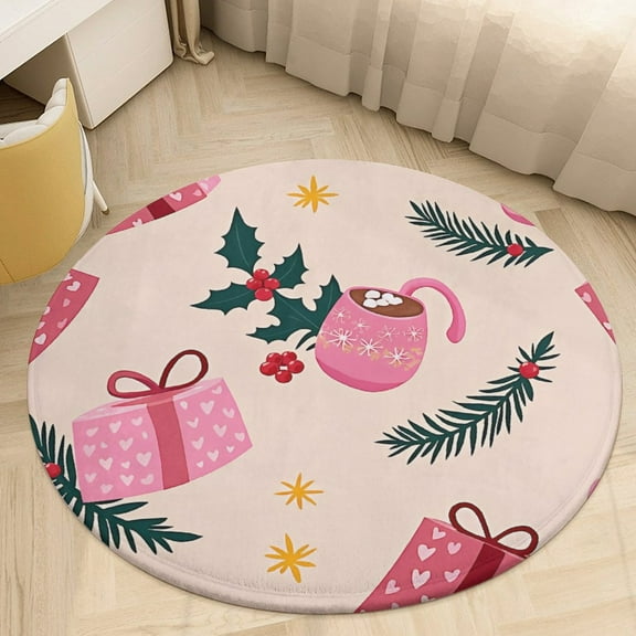 Christmas Pattern Snowflakes Christmas Trees Cartoon Santa Round Area Rugs for Bedroom Living Room, 3FT Soft Indoor Circle Carpets, Carpet Home Decor Floor Mat
