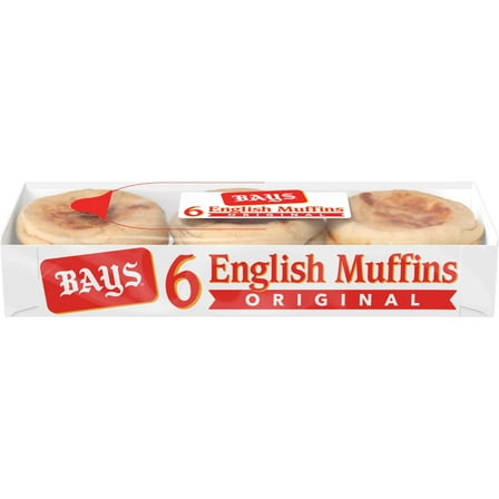 Bays Original English Muffins, 6 count, Plain Pre-sliced English Muffins, 13 oz Tray