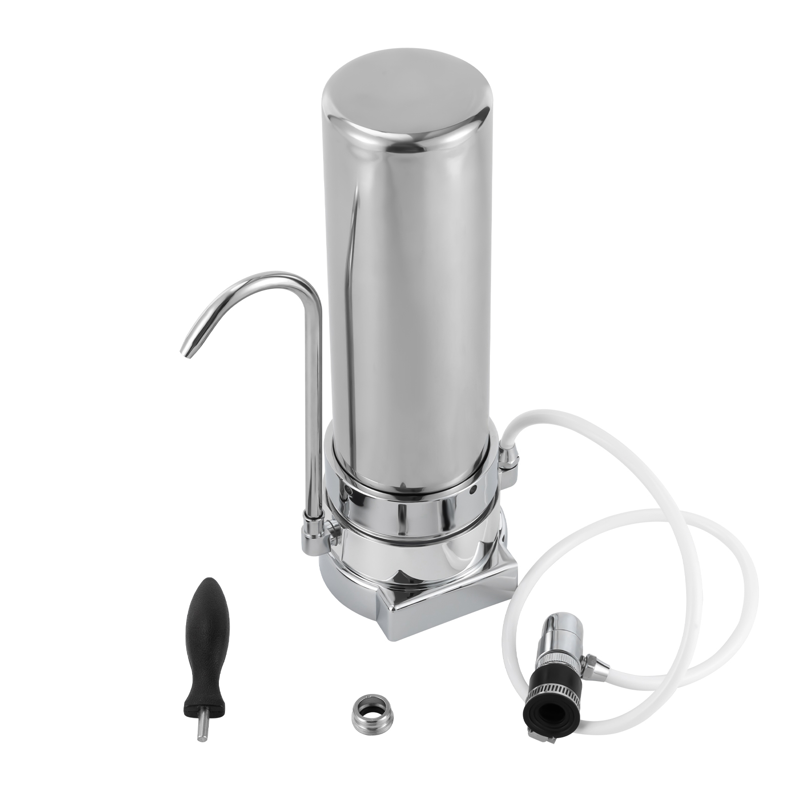 ChicHomey 304 Stainless Steel Countertop Water Filter-5μm Filtration,0.8L/min Flow,for Tap Water Filtration in Many Scenarios