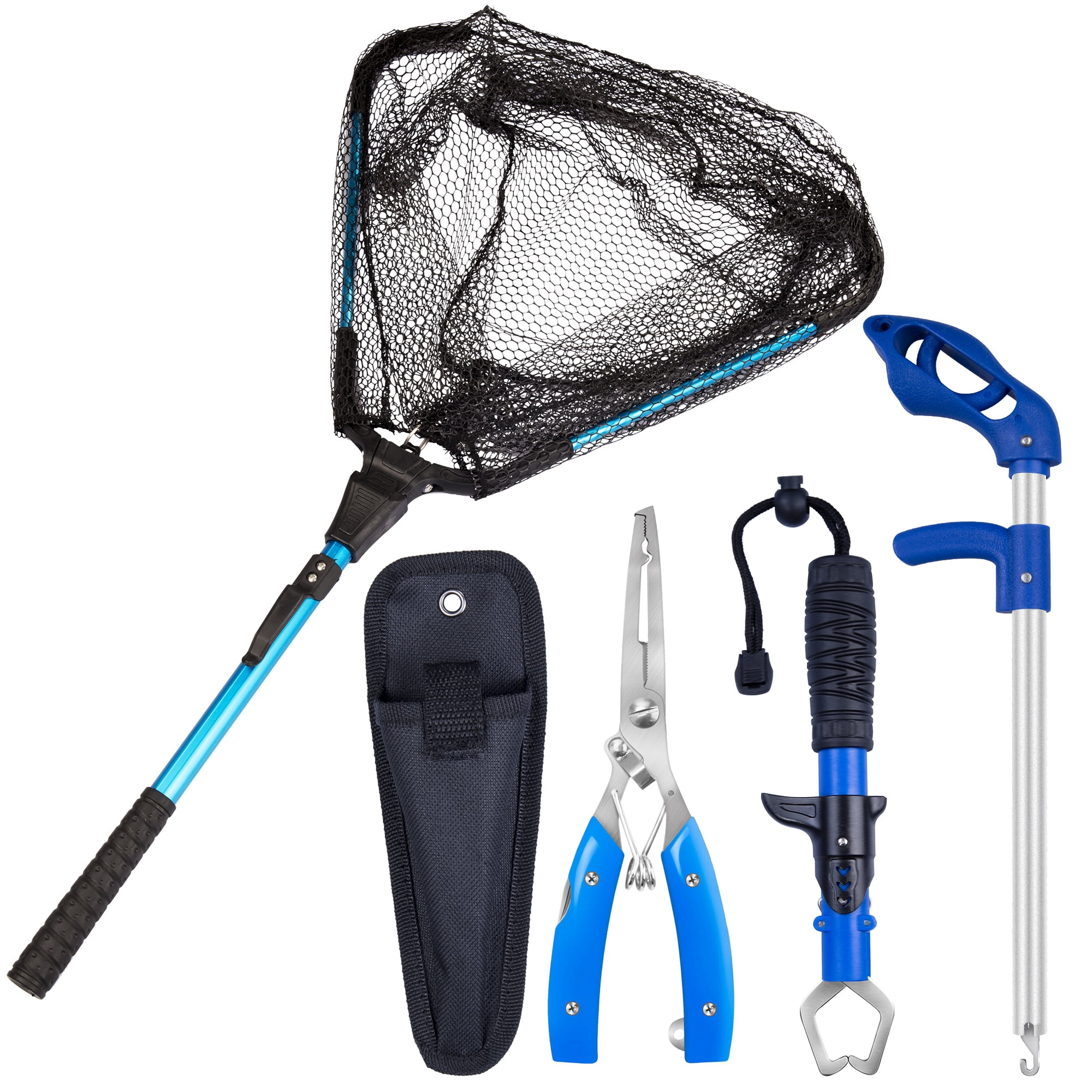 Bombrooster 4-in-1 Fishing Tool Kit: Landing Net, Pliers, Fish Gripper, Hook Remover. Kayak Fishing Gear & Boat Fishing Accessories for Freshwater Saltwater Fishing