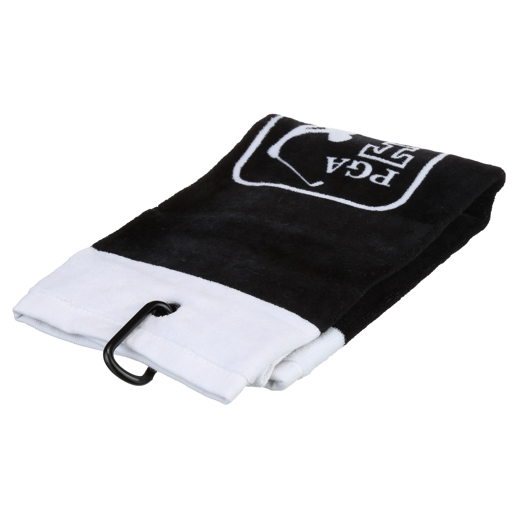 PGA TOUR Classic Cotton Tri-Fold Golf Towel - Black w/ Carabiner Clip, Highly Absorbent