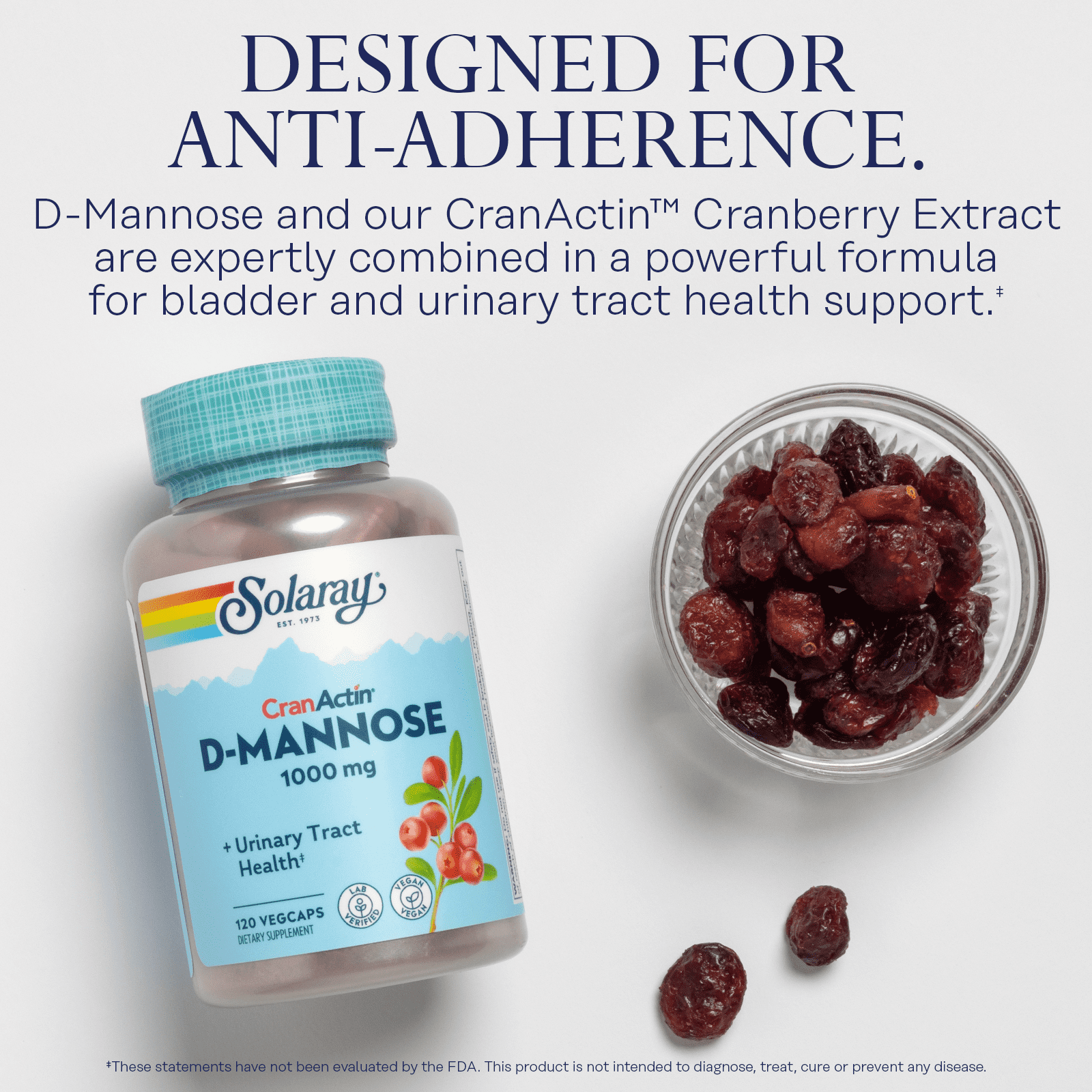 Solaray D-Mannose 1000mg with CranActin Cranberry Extract - D Mannose Cranberry Supplement with Vitamin C - Supports Urinary Tract and Bladder Health - Vegan, 60 Day Guarantee (120 CT)