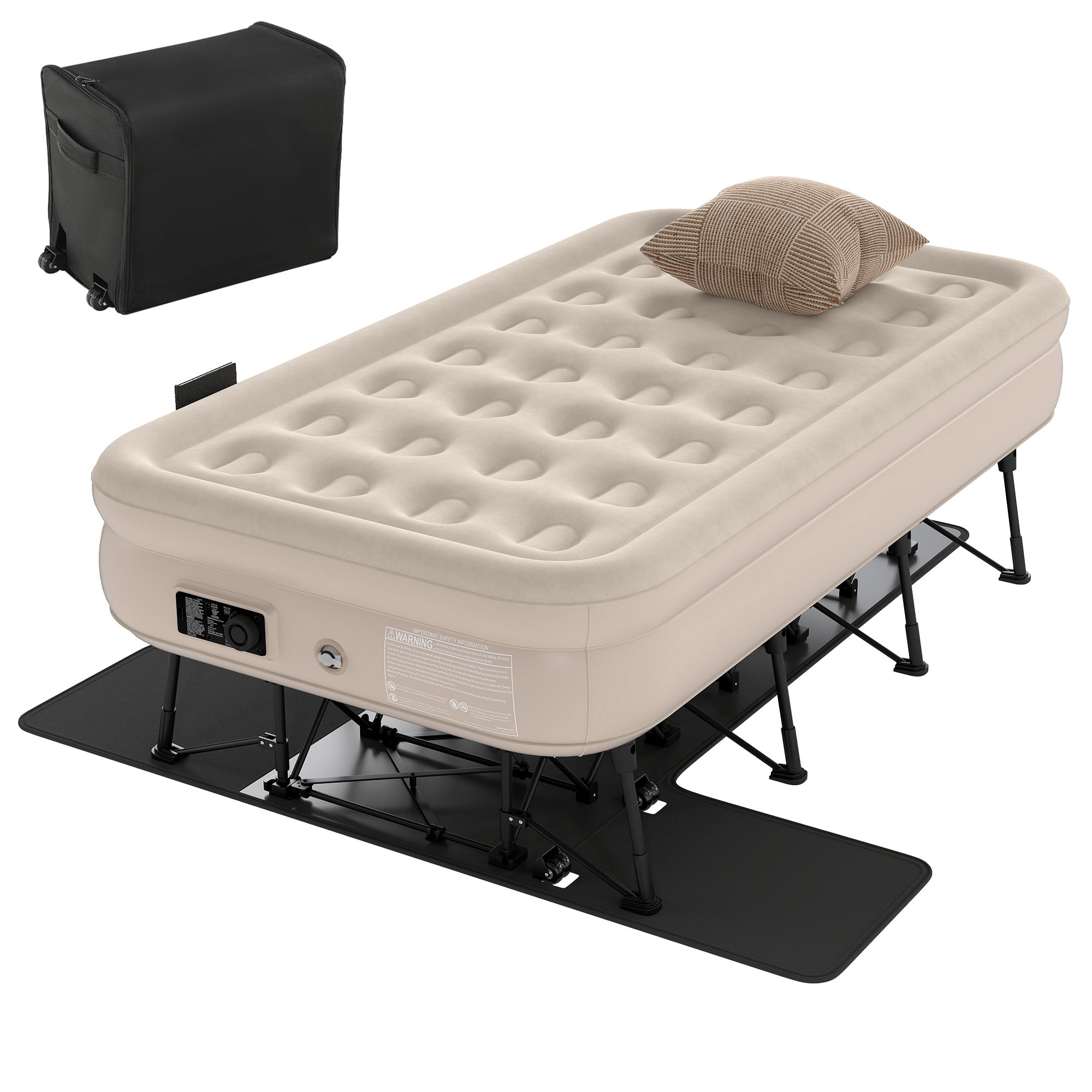 Uforic Twin Inflatable Air Bed with Folding Frame and Rolling Bag, Built-in Pump Blow Up Mattress, Portable Air Mattress for Camping, Guest Room and Travel, 75 x 39 x 24 Inches, Brown