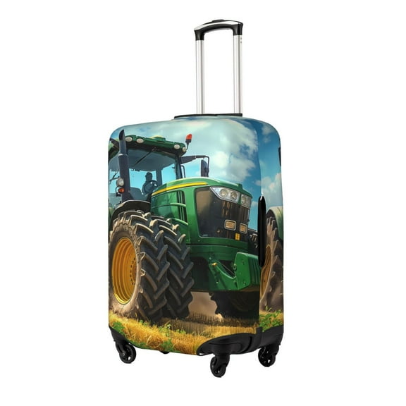 Hirioo Green Tractor Field for Elasticity Suitcase Cover (No luggage Included) Durable Luggage Protector Fits 18-32 Inch Luggage-Small