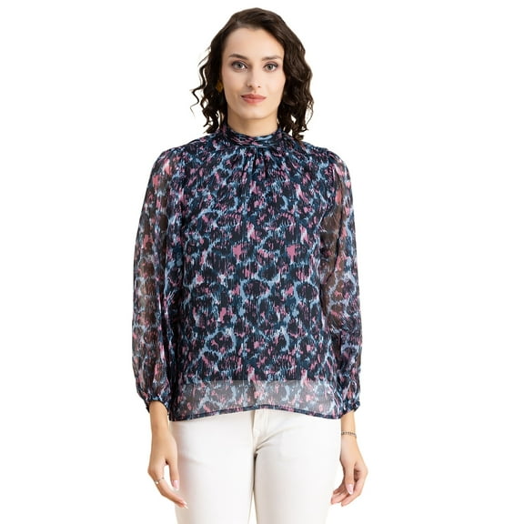 Moomaya Womens Turtle Neck Top, Long Sleeves, Formal Wear Chiffon Top