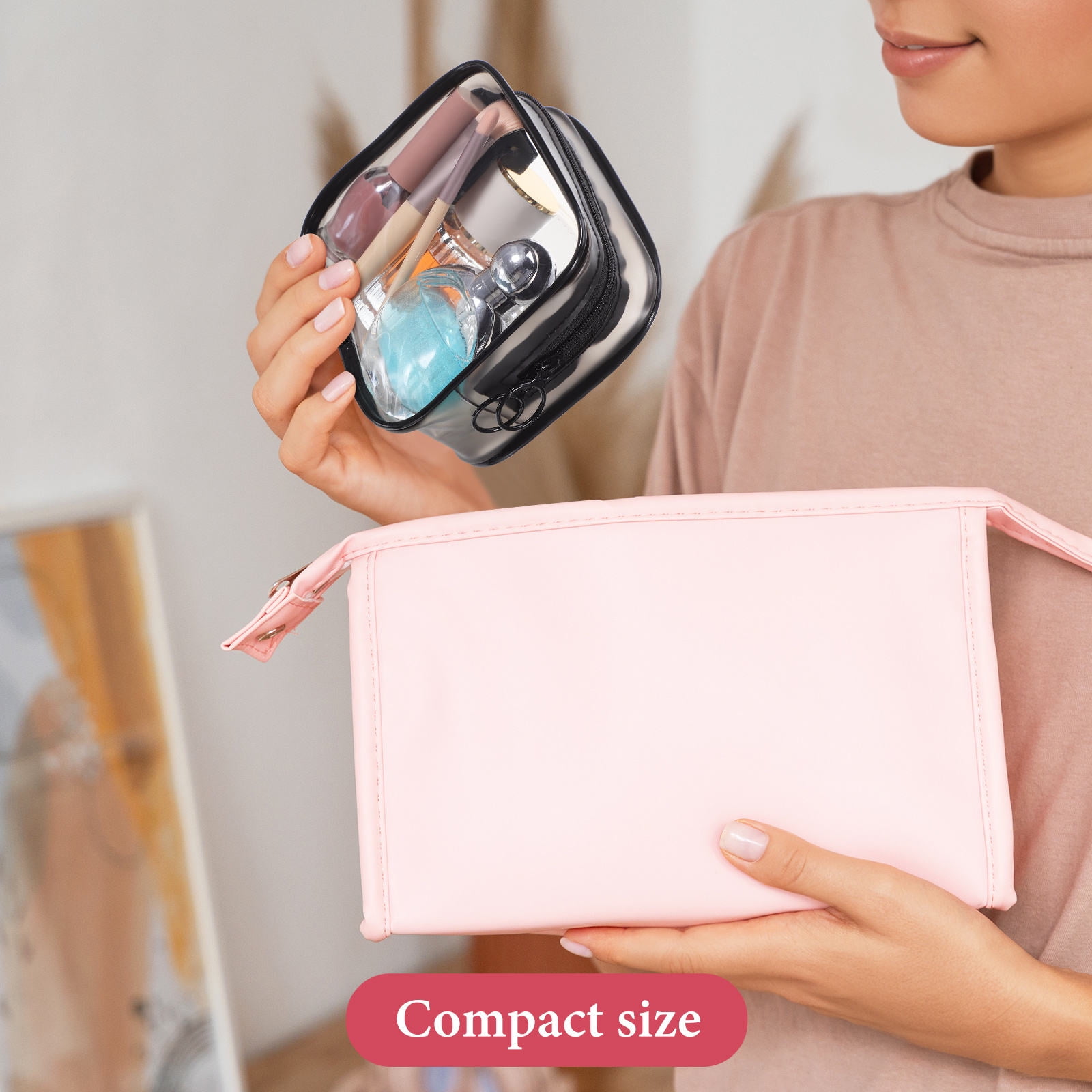 K-Cliffs Pack 2 Clear See Through Handbags, Cosmetic Bag, Purse