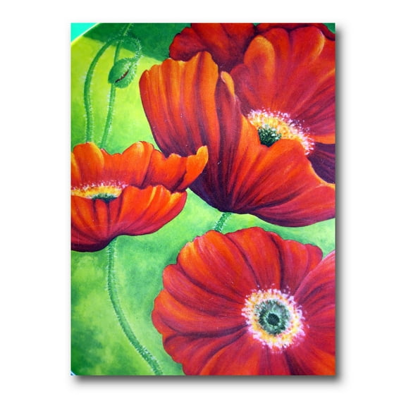 Designart ' Red Blossoming Poppies Over Wild Green V ' Traditional Canvas Wall Art Print
