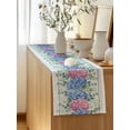thumbnail image 5 of Table Runner 72 Inches Long for Kitchen Dining, Blue Pink Hydrangea Dresser Scarf Farmhouse, Dining Table Decorations for Wedding/Parties, Eucalyptus Leaves Wooden Summer Botanical 14 x 72 In, 5 of 8