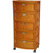Oriental Furniture Weave End Table with 5 Drawers, Honey