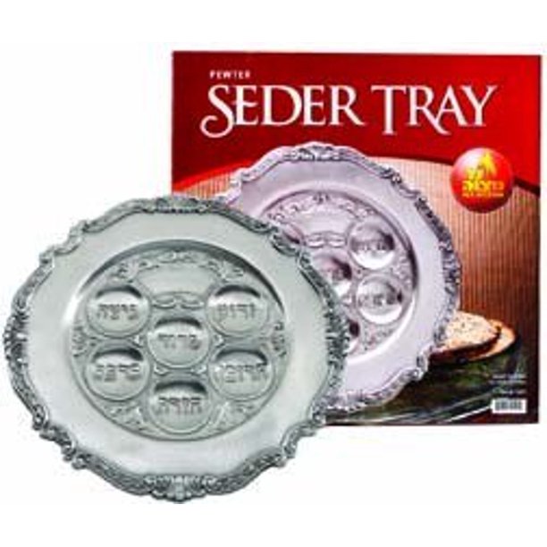 Pewter Seder Plate Shallow Scalloped Edge Leaf Design 12"