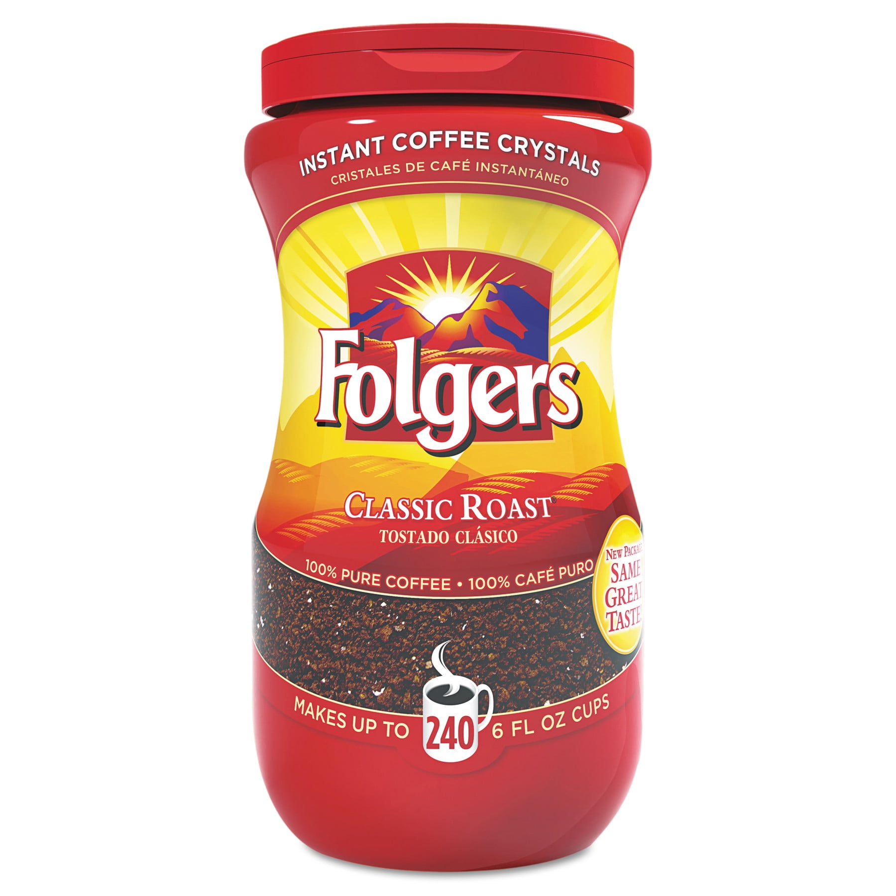Folgers Instant Coffee Crystals, Classic Roast, 16oz Jar