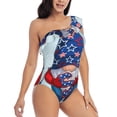 thumbnail image 3 of Gukieu Cute Gnomes in USA1 Print One-shoulder Ruffled One-piece Swimsuit with Removable Chest Pads and Tummy-control Swimsuit for Women-, 3 of 6