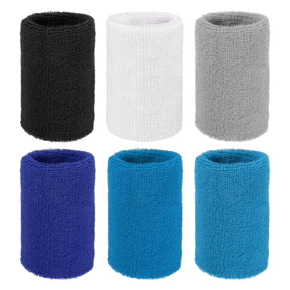 Uxcell Wristbands Sweatbands, Wrist Bands for Sweat Sports Wristbands 4x3 In & 6 Pack & Classic Colors-Fitting for (Tennis/Basketball/Football/Running/Working Out/Men & Women)
