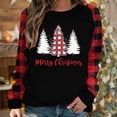 thumbnail image 3 of Tbopshirt Womens Hoodless Sweatshirts,Plus Size Essential Crewneck Sweatshirts Long Sleeve Plaid Christmas Print Splicing Round Neck Pullover T-Shirt Tops, 3 of 9
